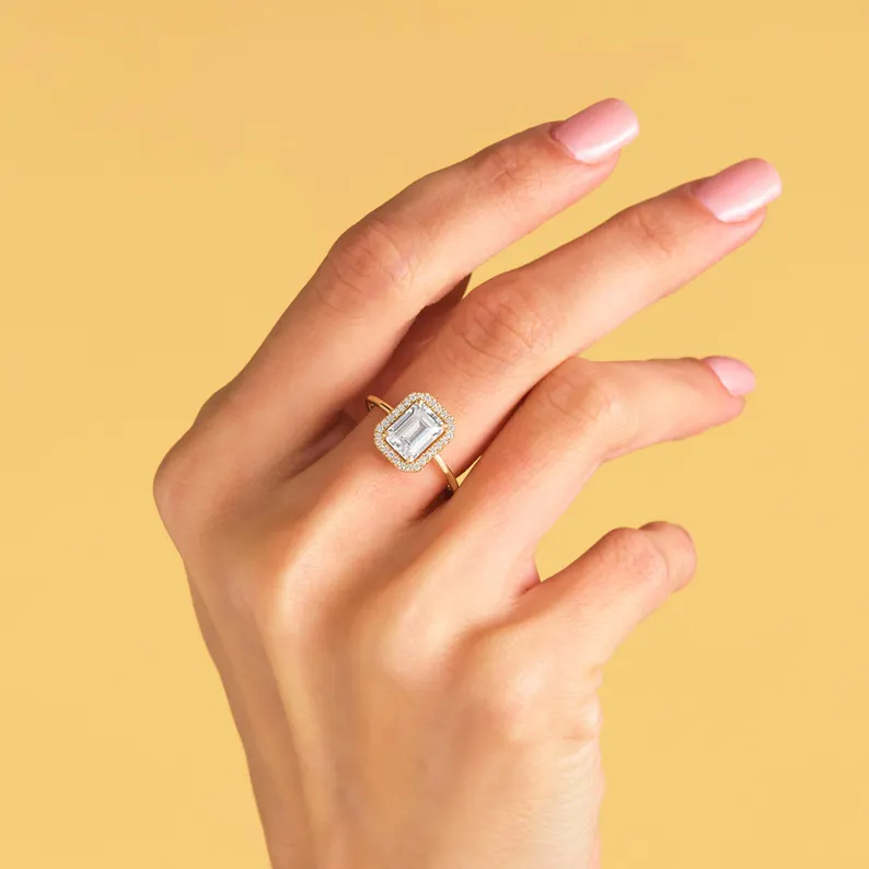 emerald halo engagement ring